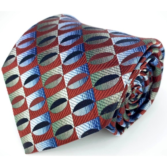 Jhane Barnes Other - Jhane Barnes Men's Tie 100% Silk Auburn Red w/ Green Blue Geometric Necktie 60"